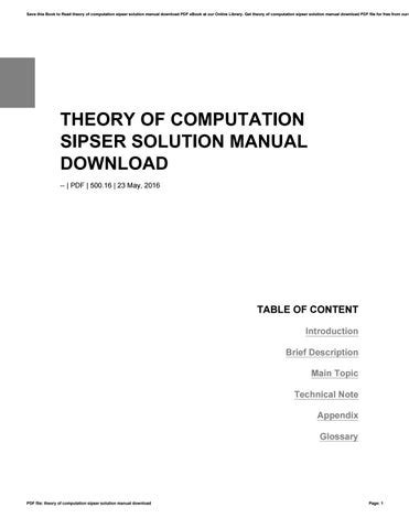 Theory Of Computation Sipser Solution Manual Download Epub