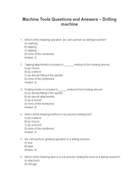 Theory Questions And Answers On Drilling Machines Reader