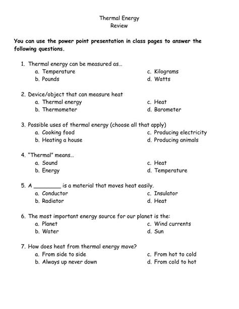 Thermal Energy And Heat Wordwise Answers Doc