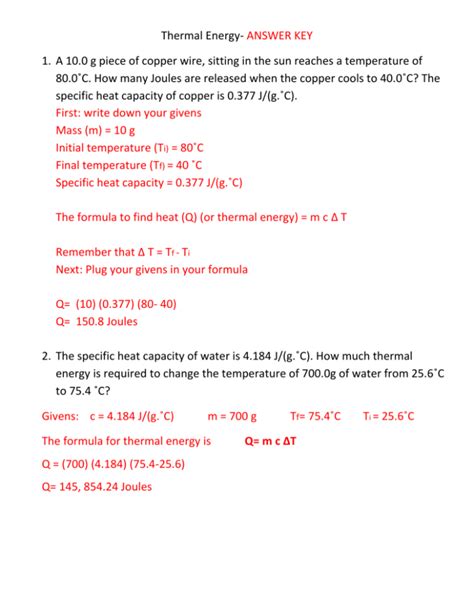 Thermal Energy Supplemental Problems Answer Key Epub