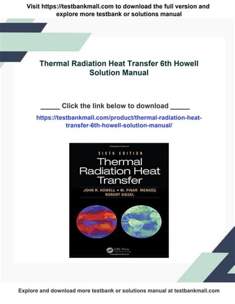 Thermal Radiation Heat Transfer Howell Solution Manual Kindle Editon