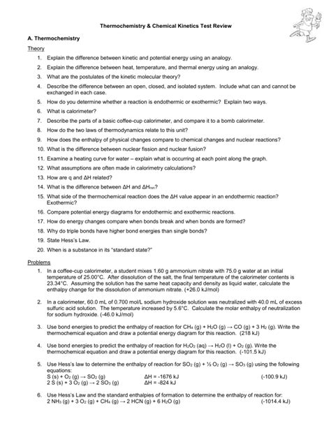 Thermochemistry And Kinetics Test Review Answers PDF