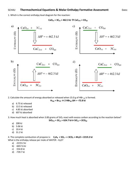 Thermochemistry Assessment Answers Doc