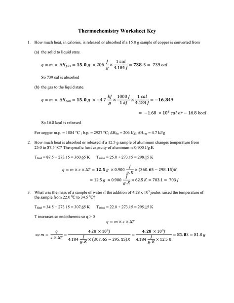 Thermochemistry Calculations 1 Answers Keys Reader