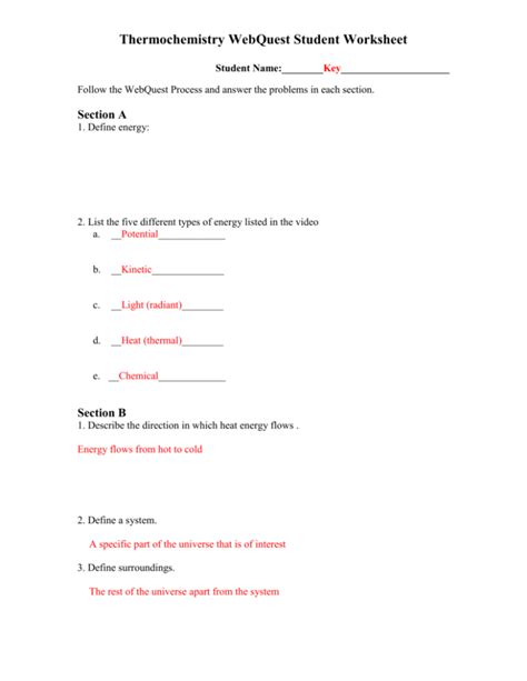 Thermochemistry Energy Webquest Answers Reader