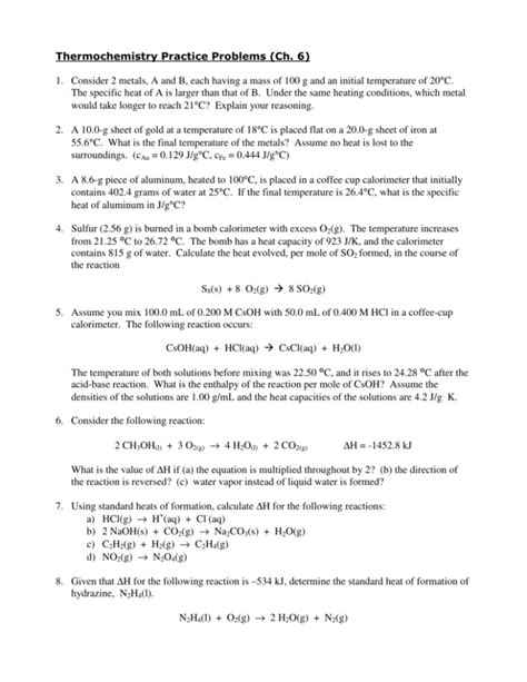 Thermochemistry Practice Problems And Answers Reader