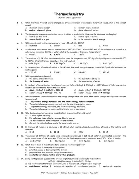 Thermochemistry Problems And Answers Doc