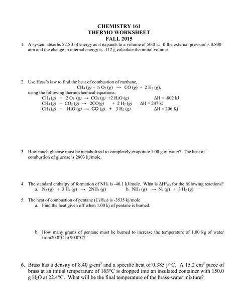 Thermochemistry Review Sheet Answers Reader