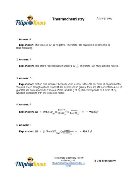 Thermochemistry Section Review Answer Key Doc