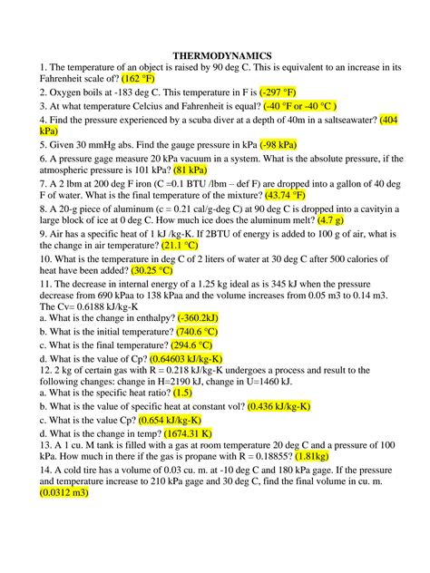 Thermodynamics Answers Doc