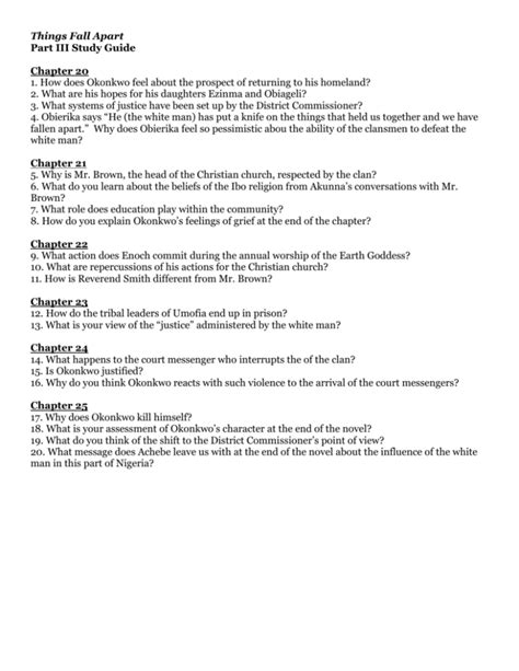 Things Fall Apart Study Guide Answers For Chapters 20 25 PDF