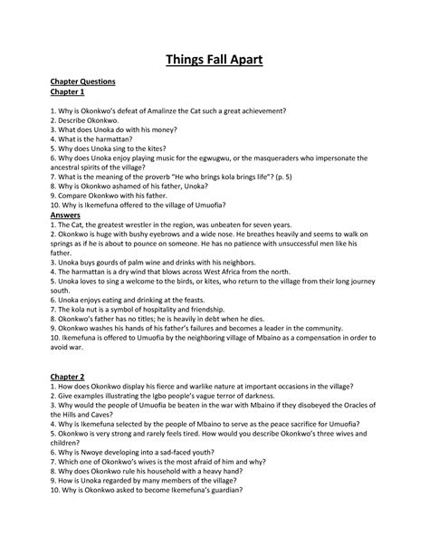 Things Fall Apart Study Guide Questions Answers Epub