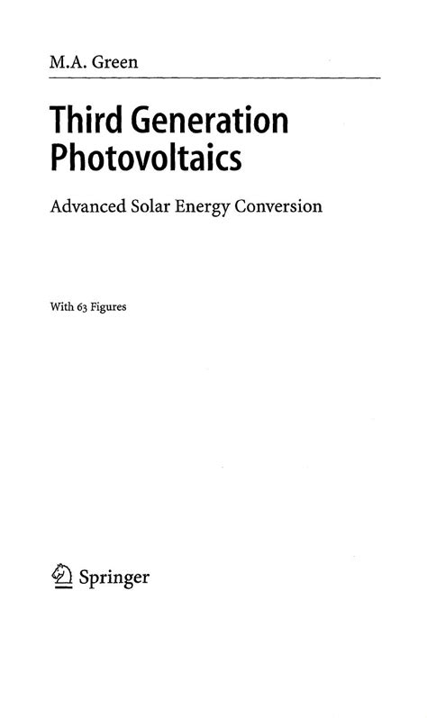 Third Generation Photovoltaics Advanced Solar Energy Conversion 1st Edition Reader