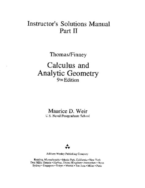 Thomas Calculus 9th Edition Solution Manual Kindle Editon
