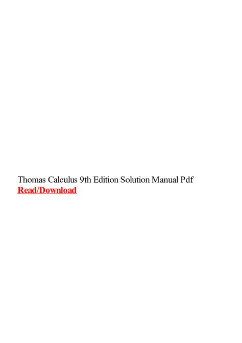 Thomas Calculus 9th Edition Solution Manual Kindle Editon