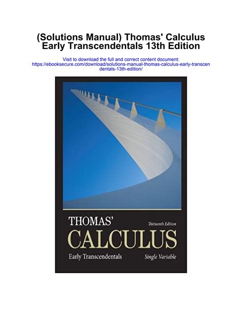 Thomas Calculus Early Transcendentals Solutions Manual Kindle Editon