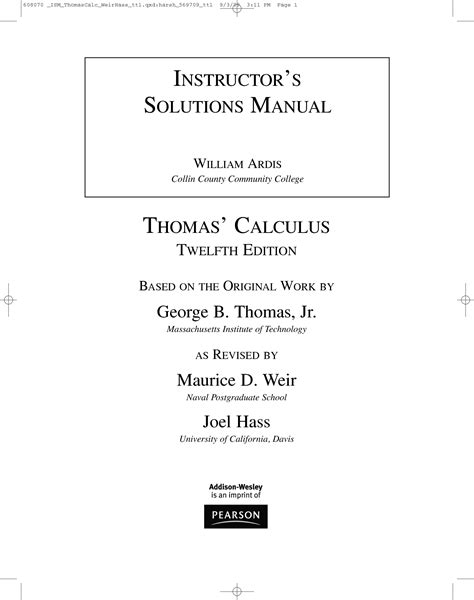 Thomas Calculus Solution Manual 12th Edition PDF