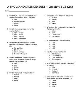 Thousand Splendid Suns Questions With Answer Key Epub