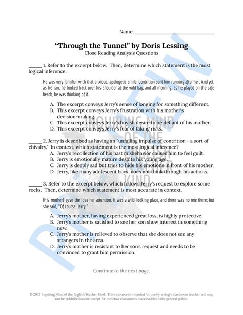 Through The Tunnel Answers Key PDF