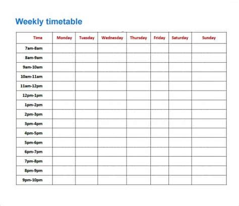 Time Table Template