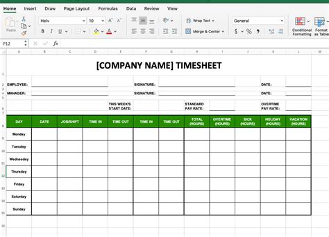 Timesheet Template Xls