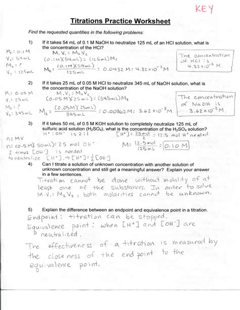 Titration Calculations Worksheet With Answers Kindle Editon