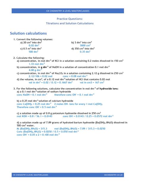 Titrations Problem And Solution Practice Answers Doc