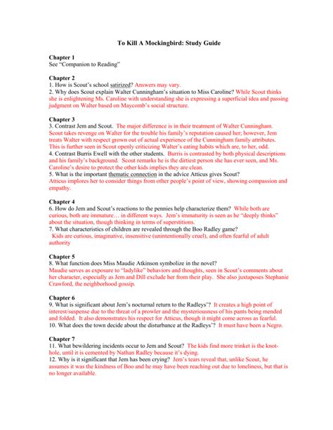 Tkam Study Guide Answers 26 31 Doc