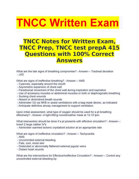 Tncc Practice Questions And Answers Reader