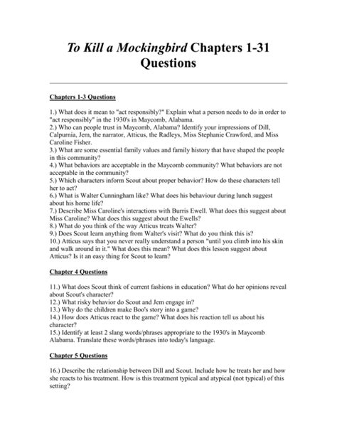 To Kill A Mockingbird Chapter 31 Questions And Answers Doc