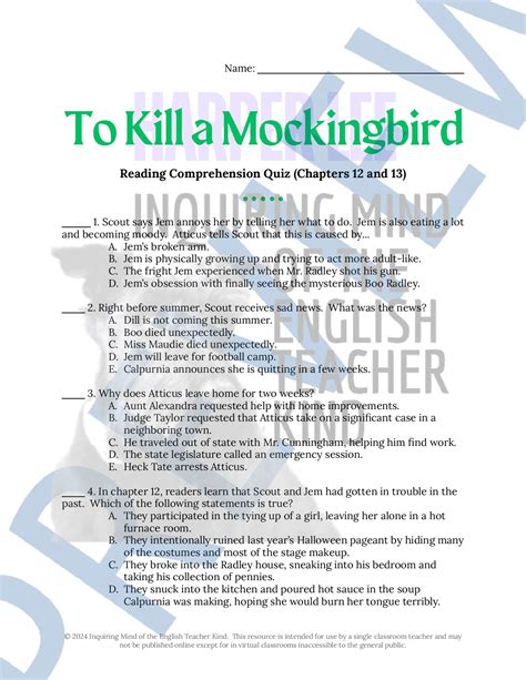 To Kill A Mockingbird Crosswords Answer Key PDF