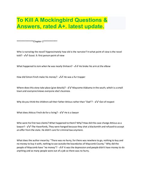 To Kill A Mockingbird Review Questions And Answers PDF