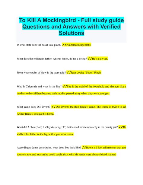 To Kill A Mockingbird Secondary Solutions Answers Epub