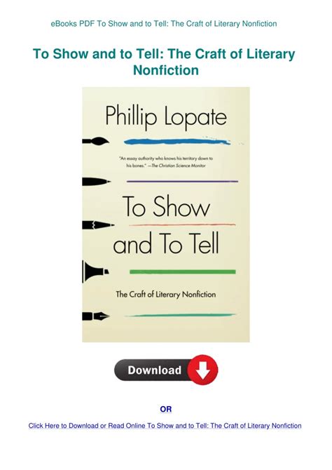 To Show and to Tell The Craft of Literary Nonfiction PDF