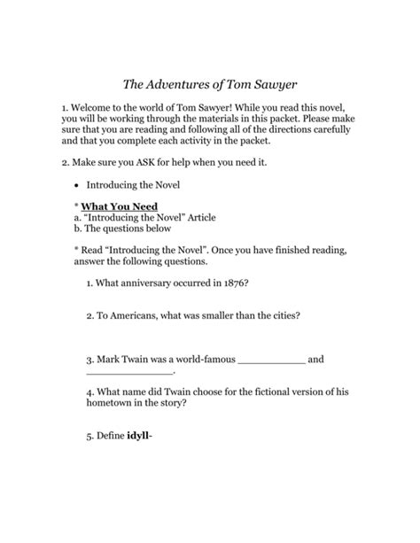 Tom Sawyer Packet 4 Answers Reader