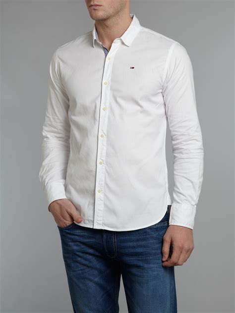 Tommy Bahama Oxford Longsleeve Shirt: White with Blue Trim Collar and Cuffs