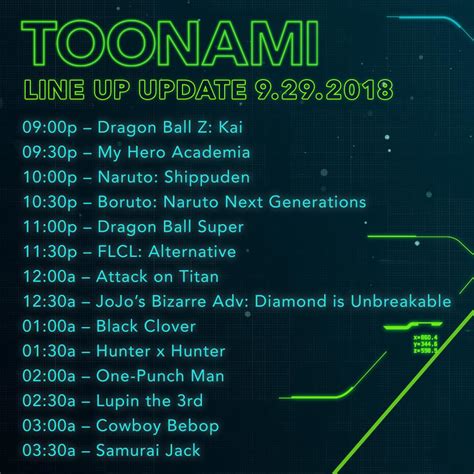 Toonami Schedule August 11, 2024