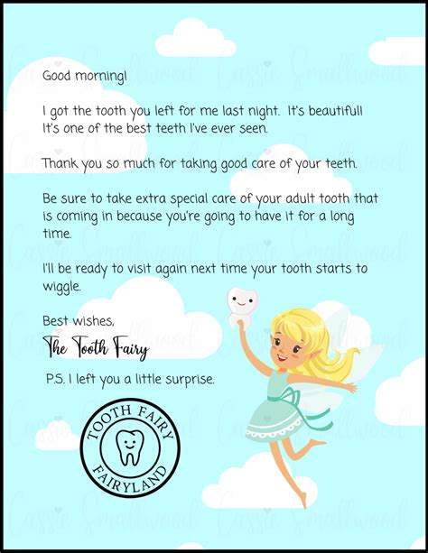 Tooth Fairy Letter First Tooth Free Printable