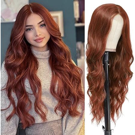 Top Long Wavy Hand Tied Copper Wigs 26 Inch