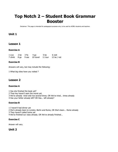 Top Notch 2 Answer Key Grammar Booster Kindle Editon