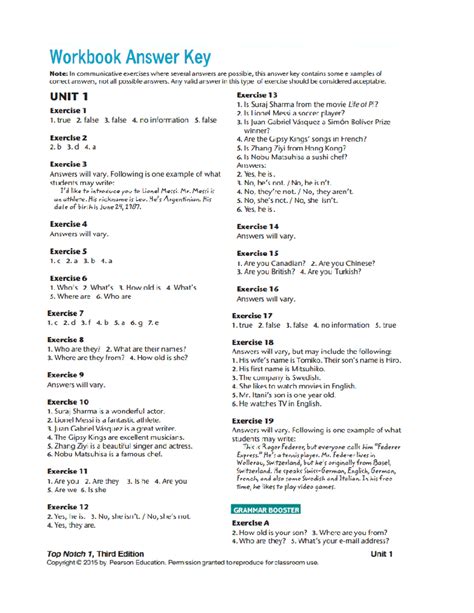 Top Notch 3 Unit 5 Answer Key Workbook Doc