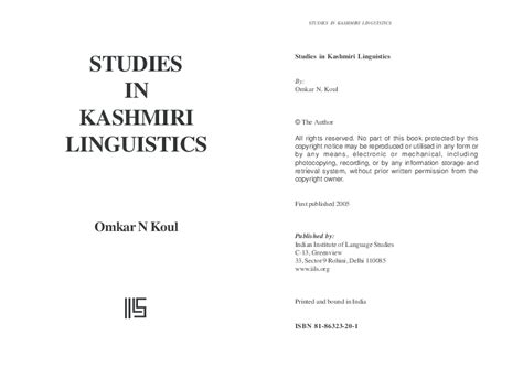 Topics in Kashmiri Linguistics 1st Published PDF