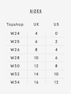 Topshop Jeans Size Chart
