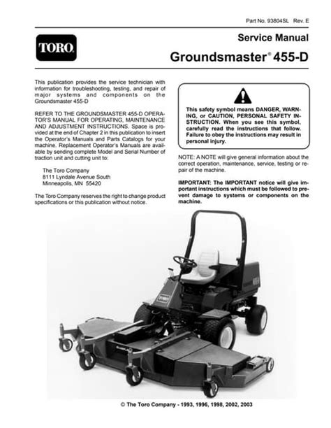 Toro Groundsmaster 455 D Manual Ebook PDF