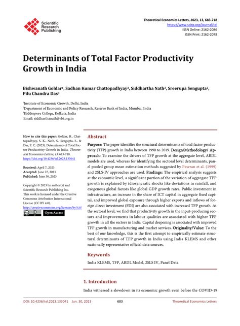 Total Factor Productivity Growth and Its Determinants in Karnataka Agriculture Reader