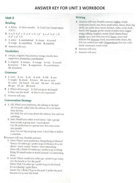 Touche 1 Unit 3workbook Answers French PDF