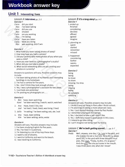 Touchstone Workbook 4 Answer Key Doc