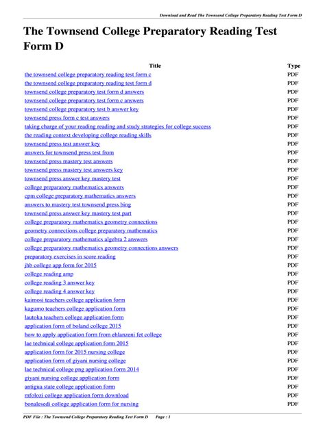 Townsend Press Answer Keys Reader