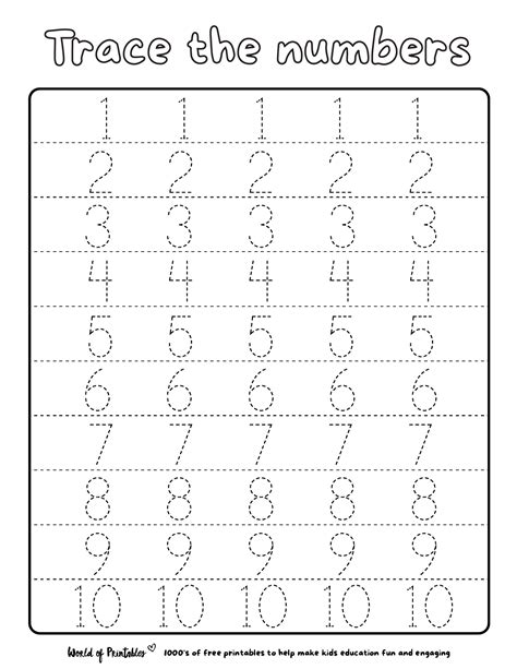 Trace Numbers 1 10 Printable