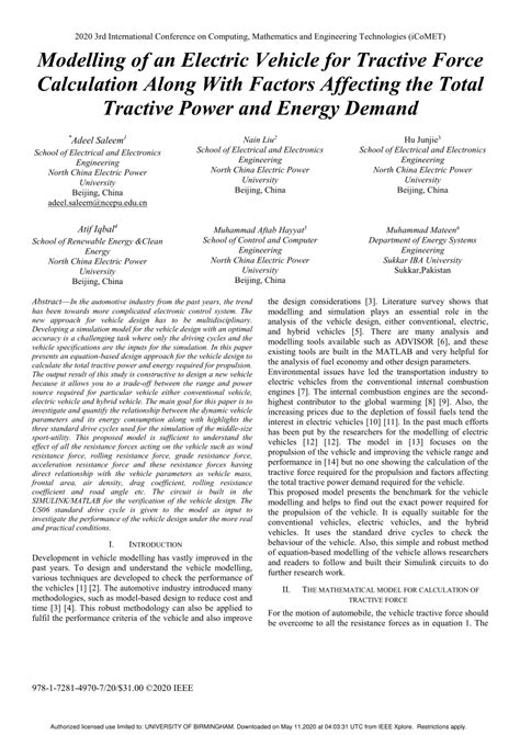 Tractive Power and Energy Consumption: 2025 Prospects for Electric Vehicles